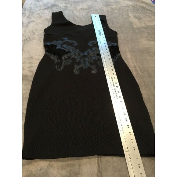 Tesoro Moda Womens Small Black Straight Bodycon Dress Embroidered Mesh Stretch - Picture 9 of 9